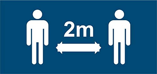 Lot de 5 Autocollants stickers signalétique - 2m de distance- format rectangle 30x10,5 couleur bleu marine