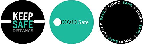 Lot d’autocollants stickers signalétique - keep safe distance version anglais format 20x20cm noir et turquoise