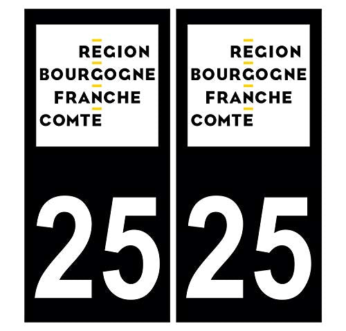 Supstick 2 Stickers Autocollants Plaques Immatriculation Auto Dept 25 Bourgogne Franche Comté Noir Angles Carrés