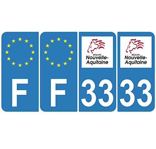 Supstick 4 Stickers Autocollants Plaques Immatriculation Auto Dept 33 Nouvelle Aquitaine Bleu Clair Angles Arrondis