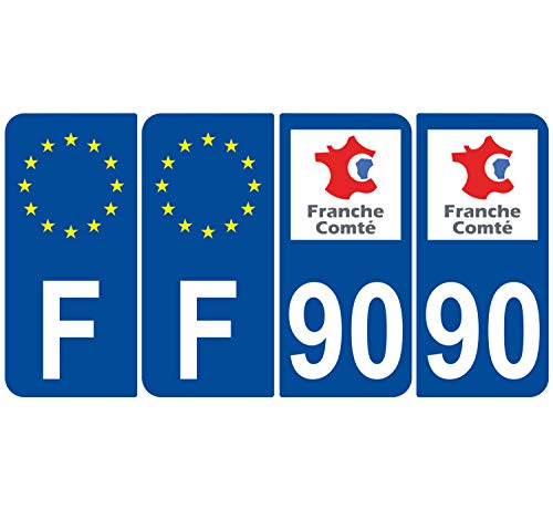 Supstick 4 Stickers Autocollants Plaques Immatriculation Auto Dept 90 Franche Comté Bleu Foncé Angles Arrondis