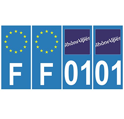 Supstick 4 Stickers Autocollants Plaques Immatriculation Auto Dept 01 Auvergne Rhône Alpes Bleu Clair Angles Carrés