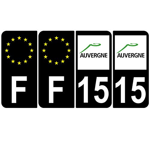 Supstick 4 Stickers Autocollants Plaques Immatriculation Auto Dept 15 Auvergne Noir Angles Arrondis