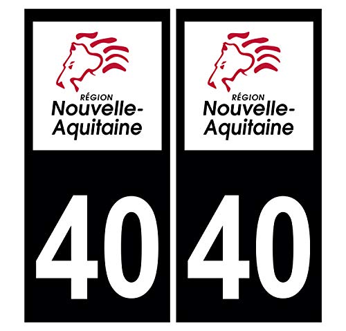 Supstick 2 Stickers Autocollants Plaques Immatriculation Auto Dept 40 Nouvelle Aquitaine Noir Angles Carrés