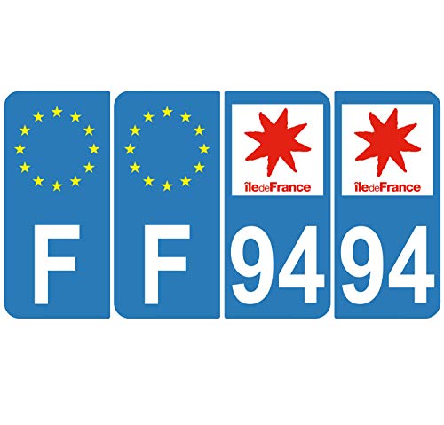 Supstick 4 Stickers Autocollants Plaques Immatriculation Auto Dept 94 Ile de France Bleu Clair Angles Arrondis