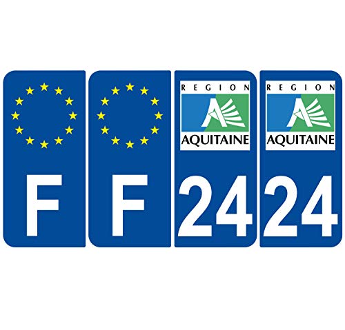 Supstick 4 Stickers Autocollants Plaques Immatriculation Auto Dept 24 Aquitaine Bleu Foncé Angles Arrondis