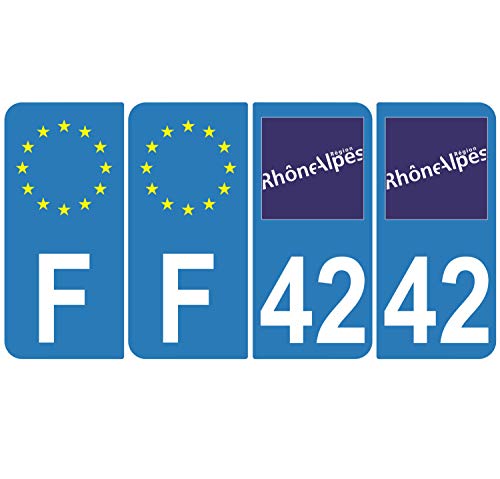 Supstick 4 Stickers Autocollants Plaques Immatriculation Auto Dept 42 Rhône Alpes Bleu Clair Angles Arrondis