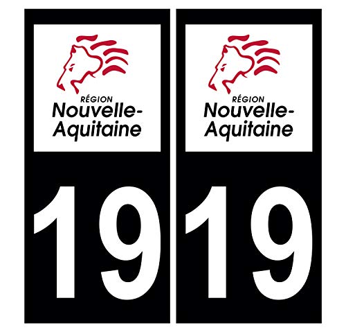 Supstick 2 Stickers Autocollants Plaques Immatriculation Auto Dept 19 Nouvelle Aquitaine Noir Angles Carrés