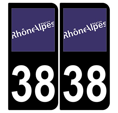 Supstick 2 Stickers Autocollants Plaques Immatriculation Auto Dept 38 Rhône Alpes Noir Angles Arrondis
