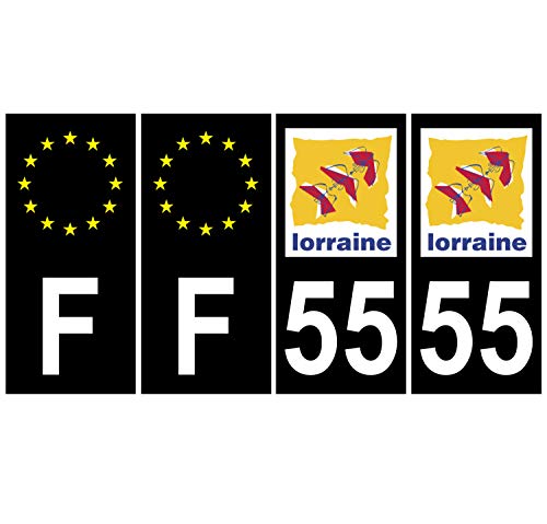 Supstick 4 Stickers Autocollants Plaques Immatriculation Auto Dept 55 Lorraine Bleu Foncé Angles Carrés