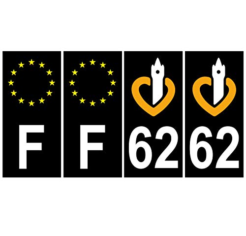 Supstick 4 Stickers Autocollants Plaques Immatriculation Auto Dept 62 Nord Noir Angles Carrés