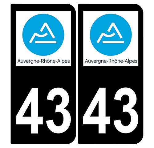 Supstick 2 Stickers Autocollants Plaques Immatriculation Auto Dept 43 Auvergne Rhône Alpes Noir Angles Arrondis