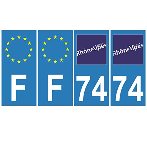 Supstick 4 Stickers Autocollants Plaques Immatriculation Auto Dept 74 Rhône Alpes Bleu Clair Angles Carrés