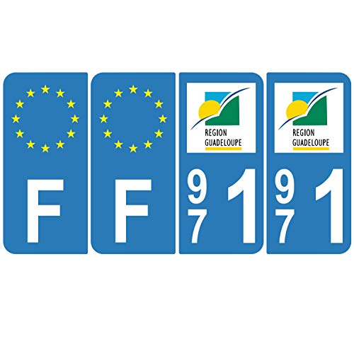Supstick 4 Stickers Autocollants Plaques Immatriculation Auto Dept 971 Guadeloupe Bleu Clair Angles Arrondis