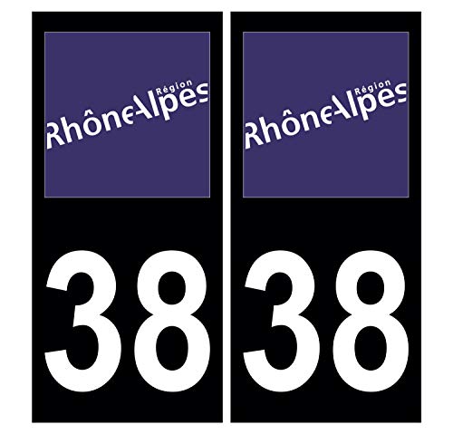 Supstick 2 Stickers Autocollants Plaques Immatriculation Auto Dept 38 Rhône Alpes Noir Angles Carrés