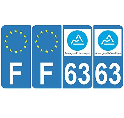 Supstick 4 Stickers Autocollants Plaques Immatriculation Auto Dept 63 Auvergne Rhône Alpes Bleu Clair Angles Arrondis