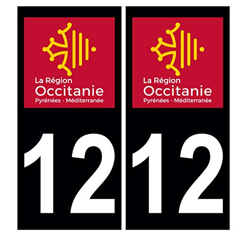 Supstick 2 Stickers Autocollants Plaques Immatriculation Auto Dept 12 Occitanie Noir Angles Carrés