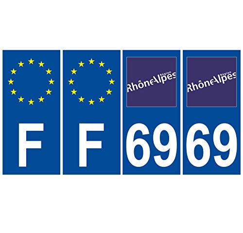 Supstick 4 Stickers Autocollants Plaques Immatriculation Auto Dept 69 Rhône Alpes Bleu Foncé Angles Carrés