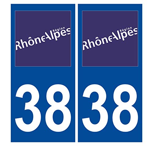Supstick 2 Stickers Autocollants Plaques Immatriculation Auto Dept 38 Rhône Alpes Bleu Foncé Angles Carrés