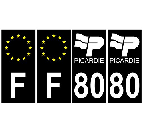 Supstick 4 Stickers Autocollants Plaques Immatriculation Auto Dept 80 Picardie Noir Angles Carrés