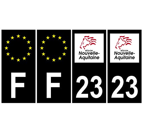 Supstick 4 Stickers Autocollants Plaques Immatriculation Auto Dept 23 Nouvelle Aquitaine Noir Angles Carrés