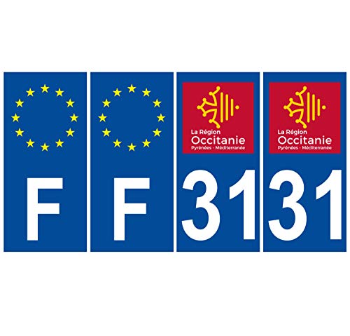 Supstick 4 Stickers Autocollants Plaques Immatriculation Auto Dept 31 Occitanie Bleu Foncé Angles Carrés