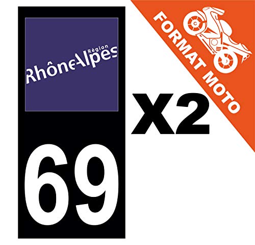Supstick 2 Stickers Autocollants Plaques Immatriculation Moto Dept 69 Rhône Alpes Noir Angles Carrés