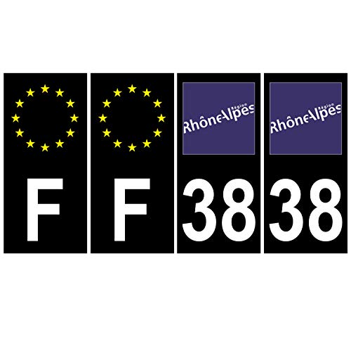Supstick 4 Stickers Autocollants Plaques Immatriculation Auto Dept 38 Rhône Alpes Noir Angles Carrés