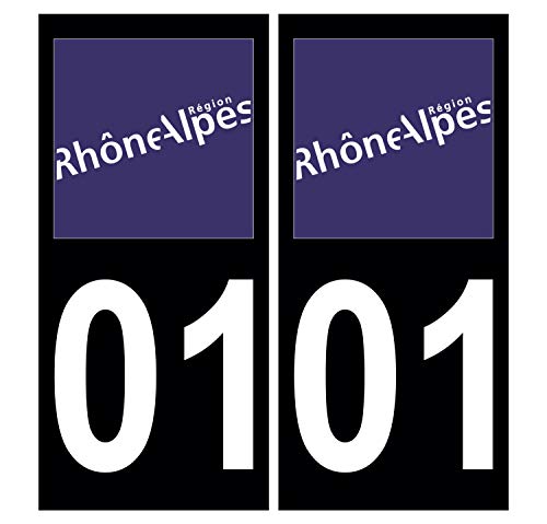 Supstick 2 Stickers Autocollants Plaques Immatriculation Auto Dept 01 Rhône Alpes Noir Angles Carrés