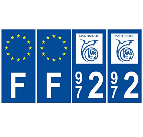 Supstick 4 Stickers Autocollants Plaques Immatriculation Auto Dept 972 Martinique Bleu Foncé Angles Carrés