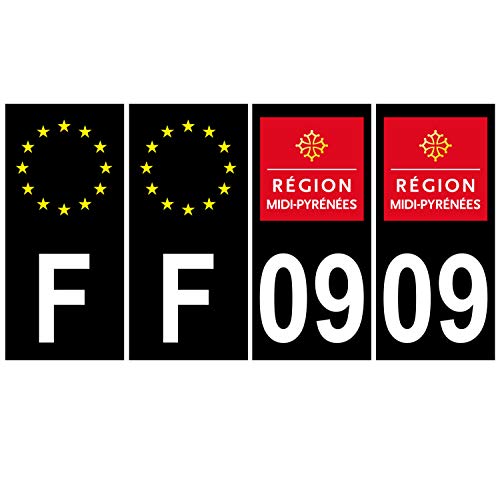 Supstick 4 Stickers Autocollants Plaques Immatriculation Auto Dept 09 Midi Pyrénées Noir Angles Carrés