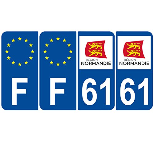 Supstick 4 Stickers Autocollants Plaques Immatriculation Auto Dept 61 Normandie Bleu Foncé Angles Arrondis