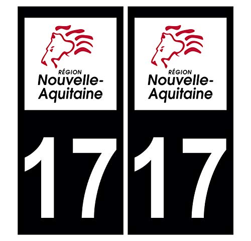 Supstick 2 Stickers Autocollants Plaques Immatriculation Auto Dept 17 Nouvelle Aquitaine Noir Angles Carrés