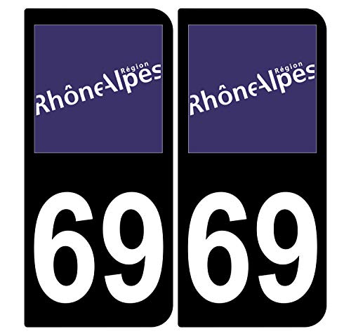 Supstick 2 Stickers Autocollants Plaques Immatriculation Auto Dept 69 Rhône Alpes Noir Angles Arrondis