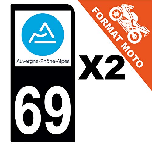 Supstick 2 Stickers Autocollants Plaques Immatriculation Moto Dept 69 Auvergne Rhône Alpes Noir 1 Angle Arrondi
