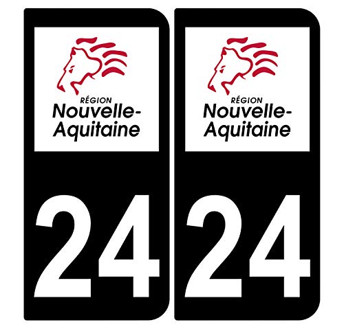 Supstick 2 Stickers Autocollants Plaques Immatriculation Auto Dept 24 Nouvelle Aquitaine Noir Angles Arrondis