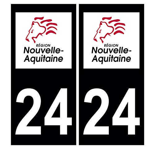 Supstick 2 Stickers Autocollants Plaques Immatriculation Auto Dept 24 Nouvelle Aquitaine Noir Angles Carrés
