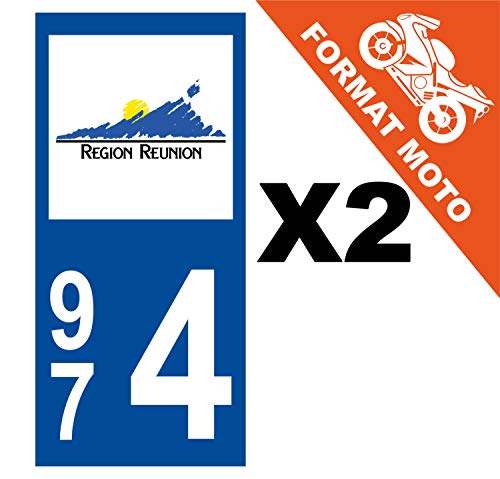 Supstick 2 Stickers Autocollants Plaques Immatriculation Moto Dept 974 Réunion Bleu Foncé Angles Carrés
