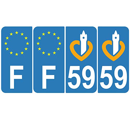 Supstick 4 Stickers Autocollants Plaques Immatriculation Auto Dept 59 Nord Bleu Clair Angles Arrondis