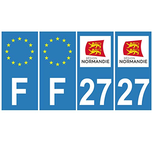 Supstick 4 Stickers Autocollants Plaques Immatriculation Auto Dept 27 Normandie Bleu Clair Angles Carrés