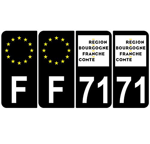 Supstick 4 Stickers Autocollants Plaques Immatriculation Auto Dept 71 Bourgogne Franche Comté Noir Angles Arrondis