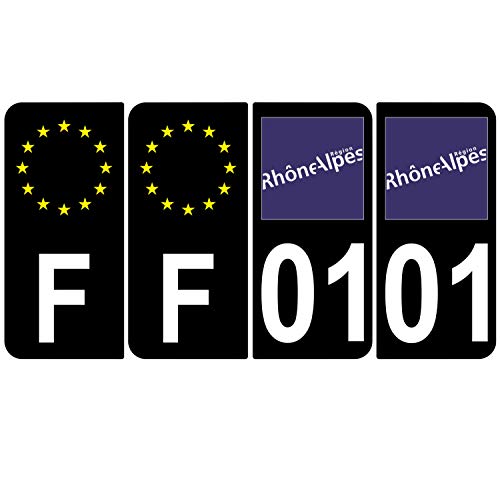 Supstick 4 Stickers Autocollants Plaques Immatriculation Auto Dept 01 Auvergne Rhône Alpes Noir Angles Arrondis