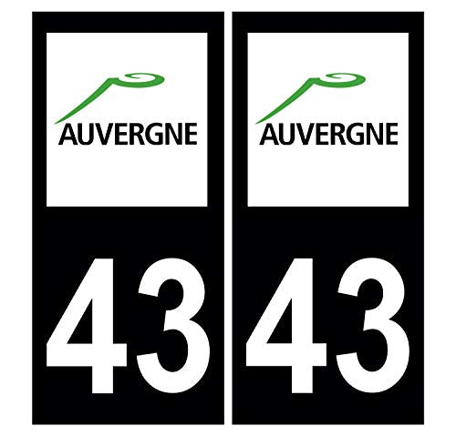 Supstick 2 Stickers Autocollants Plaques Immatriculation Auto Dept 43 Auvergne Noir Angles Carrés