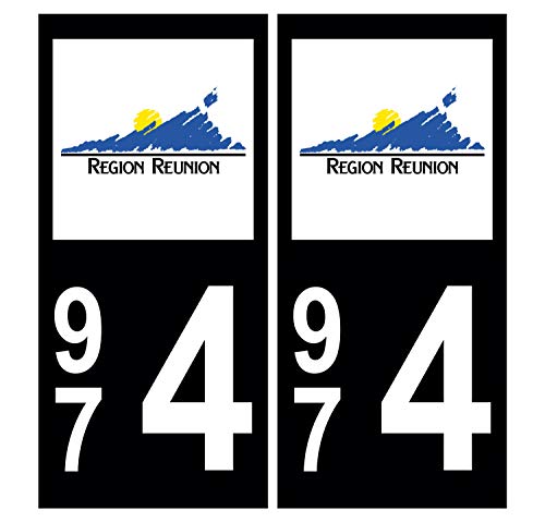 Supstick 2 Stickers Autocollants Plaques Immatriculation Auto Dept 974 Réunion Noir Angles Carrés