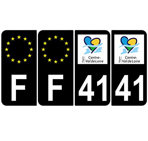 Supstick 4 Stickers Autocollants Plaques Immatriculation Auto Dept 41 Centre Val de Loire Noir Angles Arrondis