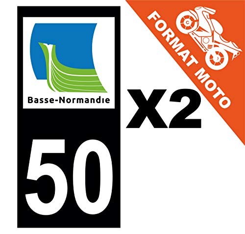 Supstick 2 Stickers Autocollants Plaques Immatriculation Moto Dept 50 Basse Normandie Noir Angles Carrés