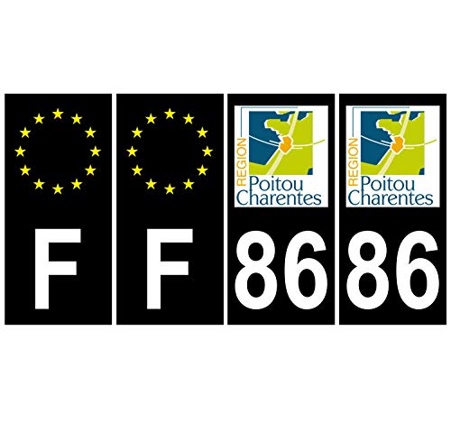 Supstick 4 Stickers Autocollants Plaques Immatriculation Auto Dept 86 Poitou Charentes Noir Angles Carrés