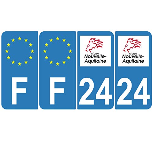 Supstick 4 Stickers Autocollants Plaques Immatriculation Auto Dept 24 Nouvelle Aquitaine Bleu Clair Angles Arrondis