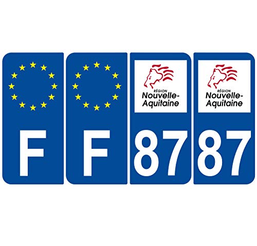 Supstick 4 Stickers Autocollants Plaques Immatriculation Auto Dept 87 Nouvelle Aquitaine Bleu Foncé Angles Arrondis