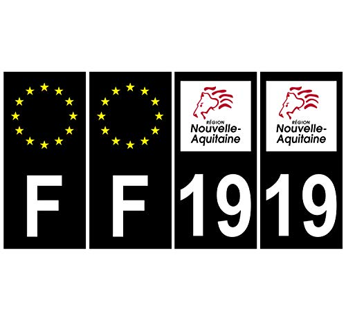 Supstick 4 Stickers Autocollants Plaques Immatriculation Auto Dept 19 Nouvelle Aquitaine Noir Angles Carrés